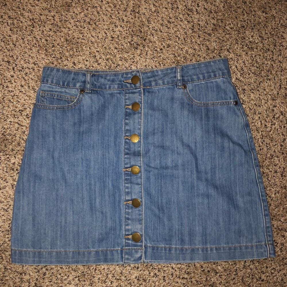 denim button-up skirt